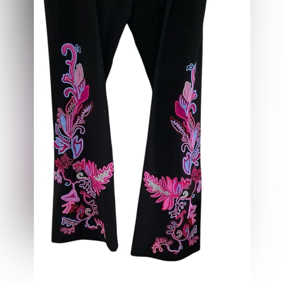 Cache Vintage Y2K Black Embroidered Boho Flared Leg Pants. Festival, retro. 6 - Picture 9 of 16